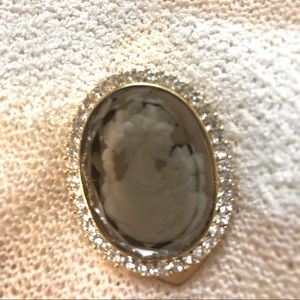 Scarf Clip - Rhinestone Edges Oval Crystal Design NEW Elegant